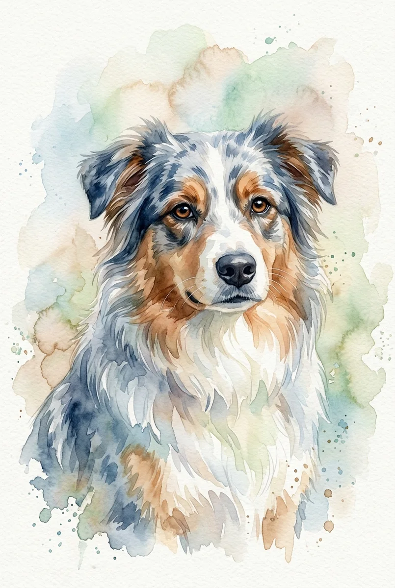 Custom Australian Shepherd Portrait - Watercolor Style (Digital File)