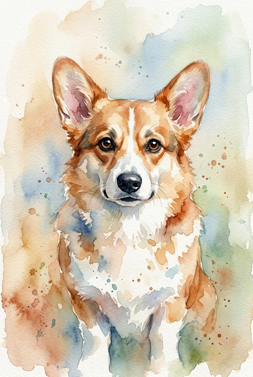 Custom Corgi Portrait - Watercolor Style (Digital File)