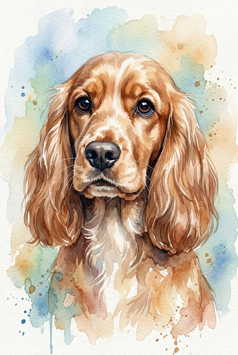 Custom Cocker Spaniel Portrait - Watercolor Style (Digital File)