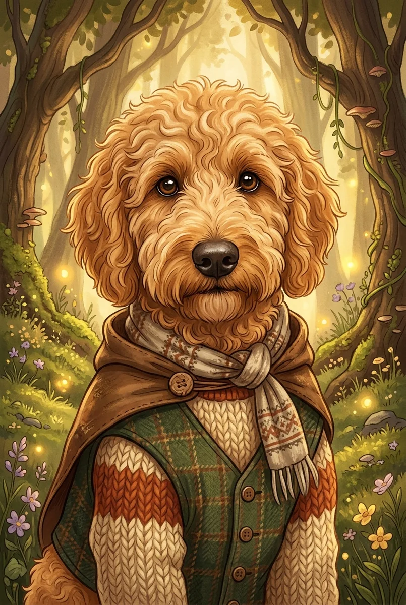 Custom Goldendoodle Portrait - Pet Wilderkind Style (Digital File)