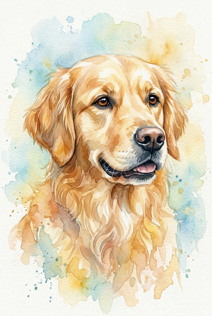 Custom Golden Retriever Portrait - Watercolor Style (Digital File)