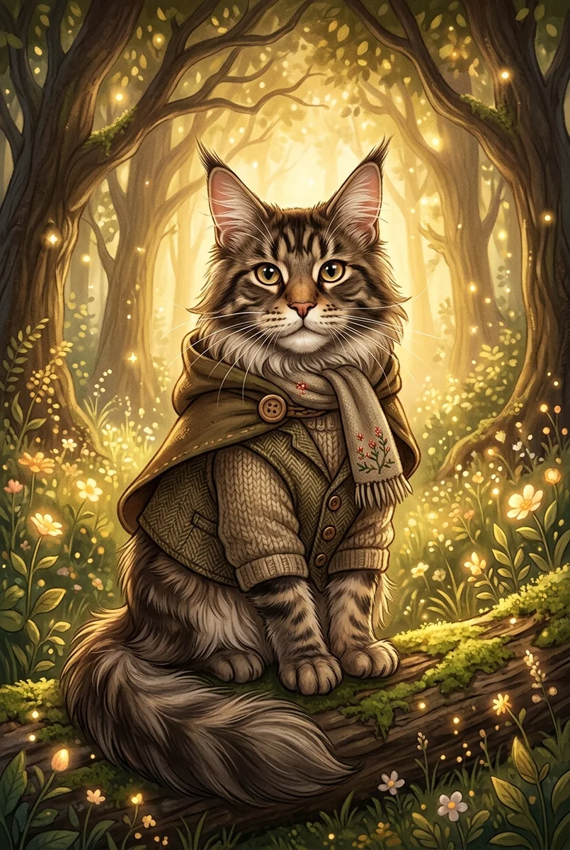 Custom Maine Coon Cat Portrait - Pet Wilderkind Style (Digital File)