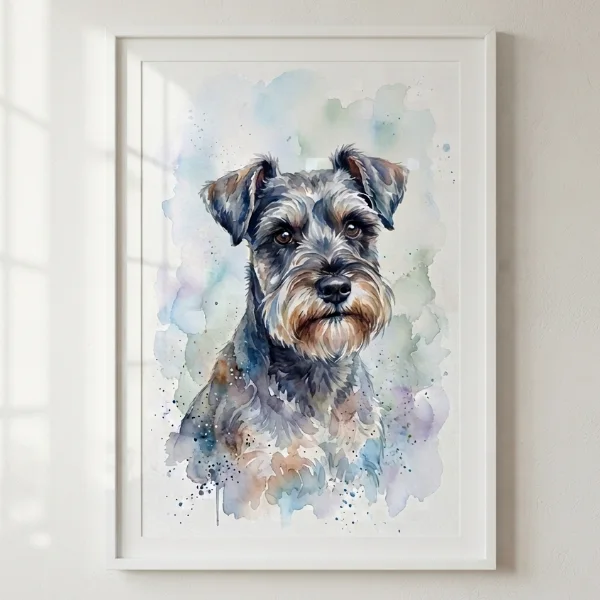 Custom Miniature Schnauzer Portrait - Watercolor Style (Digital File)