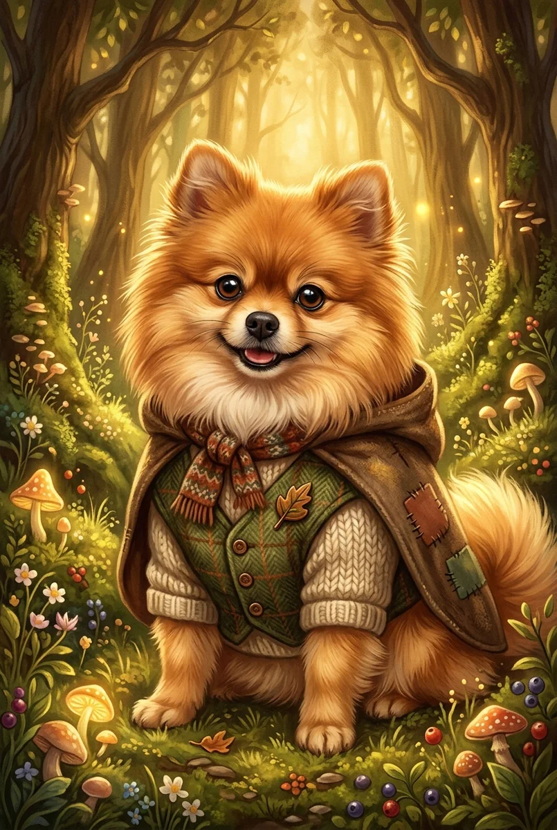 Custom Pomeranian Portrait - Pet Wilderkind Style (Digital File)