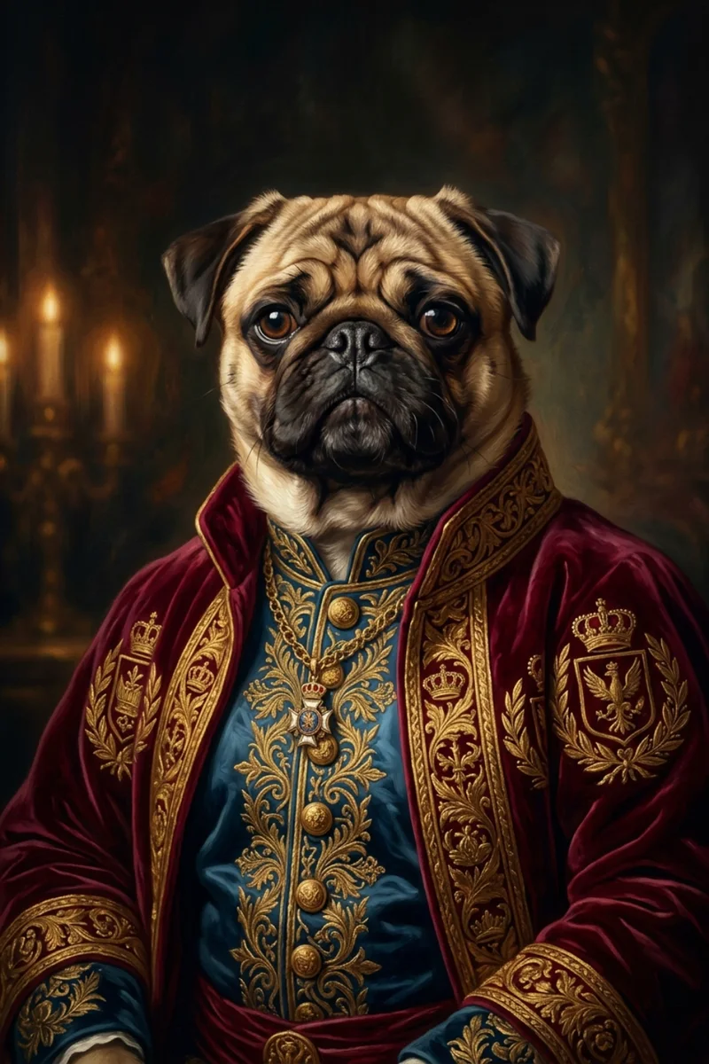 Custom Pug Portrait - Royal Style (Digital File)