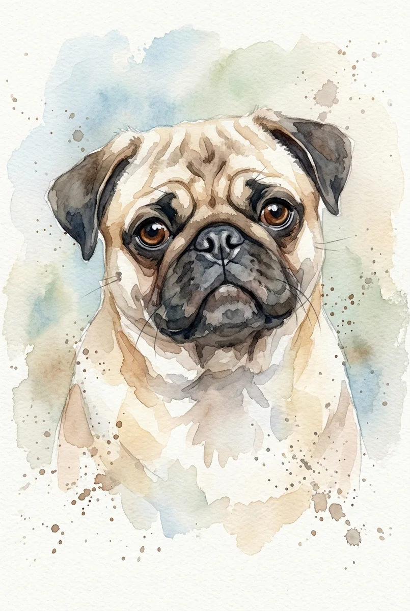 Custom Pug Portrait - Watercolor Style (Digital File)