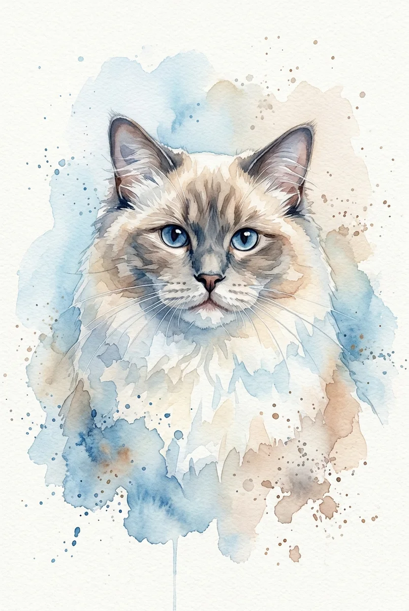 Custom Ragdoll Cat Portrait - Watercolor Style (Digital File)