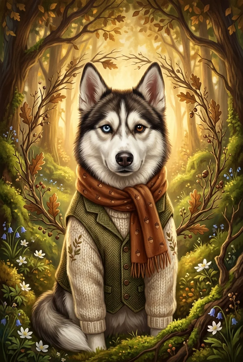 Custom Siberian Husky Portrait - Pet Wilderkind Style (Digital File)