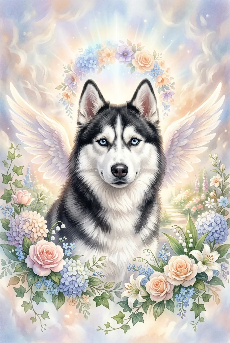 Custom Siberian Husky Portrait - Memorial Style (Digital File)