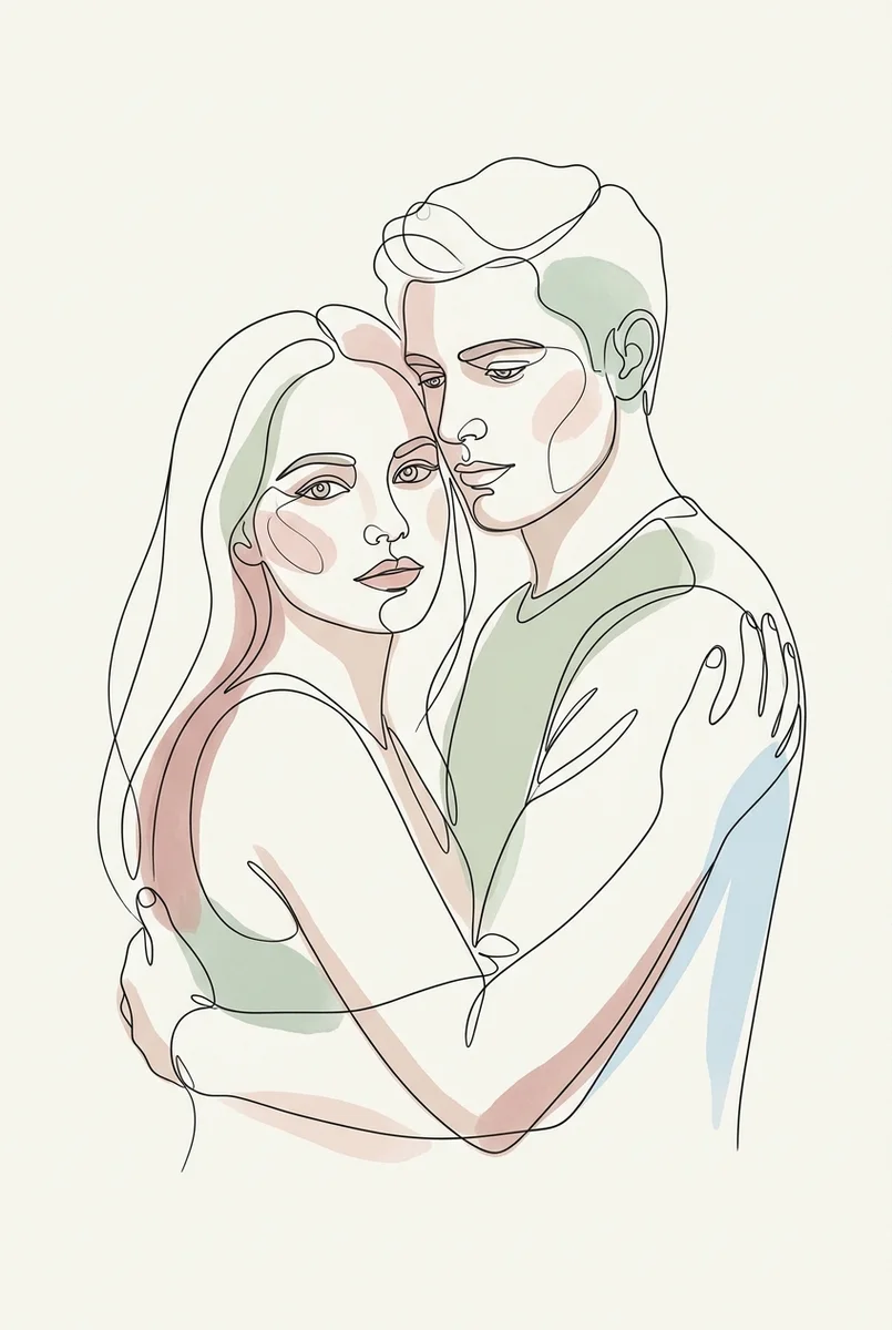 Lovers Embrace Minimalist Line Art Print (300 DPI)