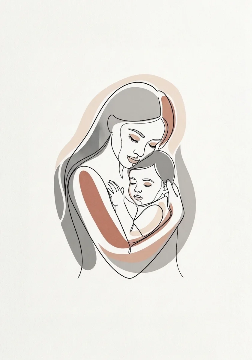 Mother and Child Minimalist Line Art Print (300 DPI)
