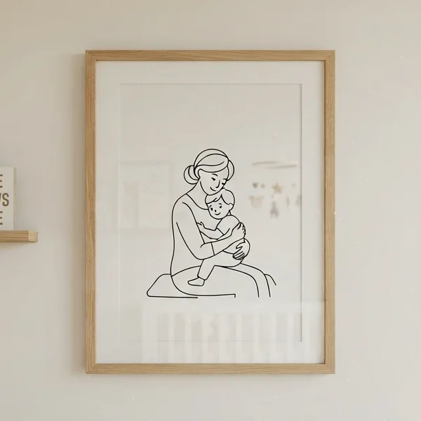 Mother and Child Minimalist Line Art Print (300 DPI)