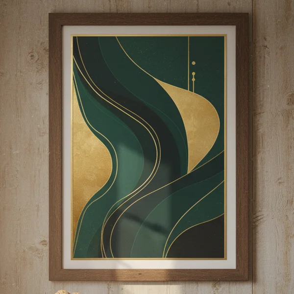 Emerald Green Curves Wall Art - Neo Deco Style (300 DPI)