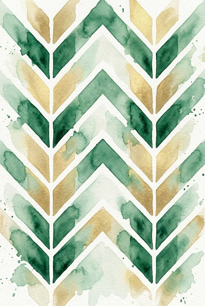 Emerald Gold Chevron Wall Art - Neo Deco Style (300 DPI)