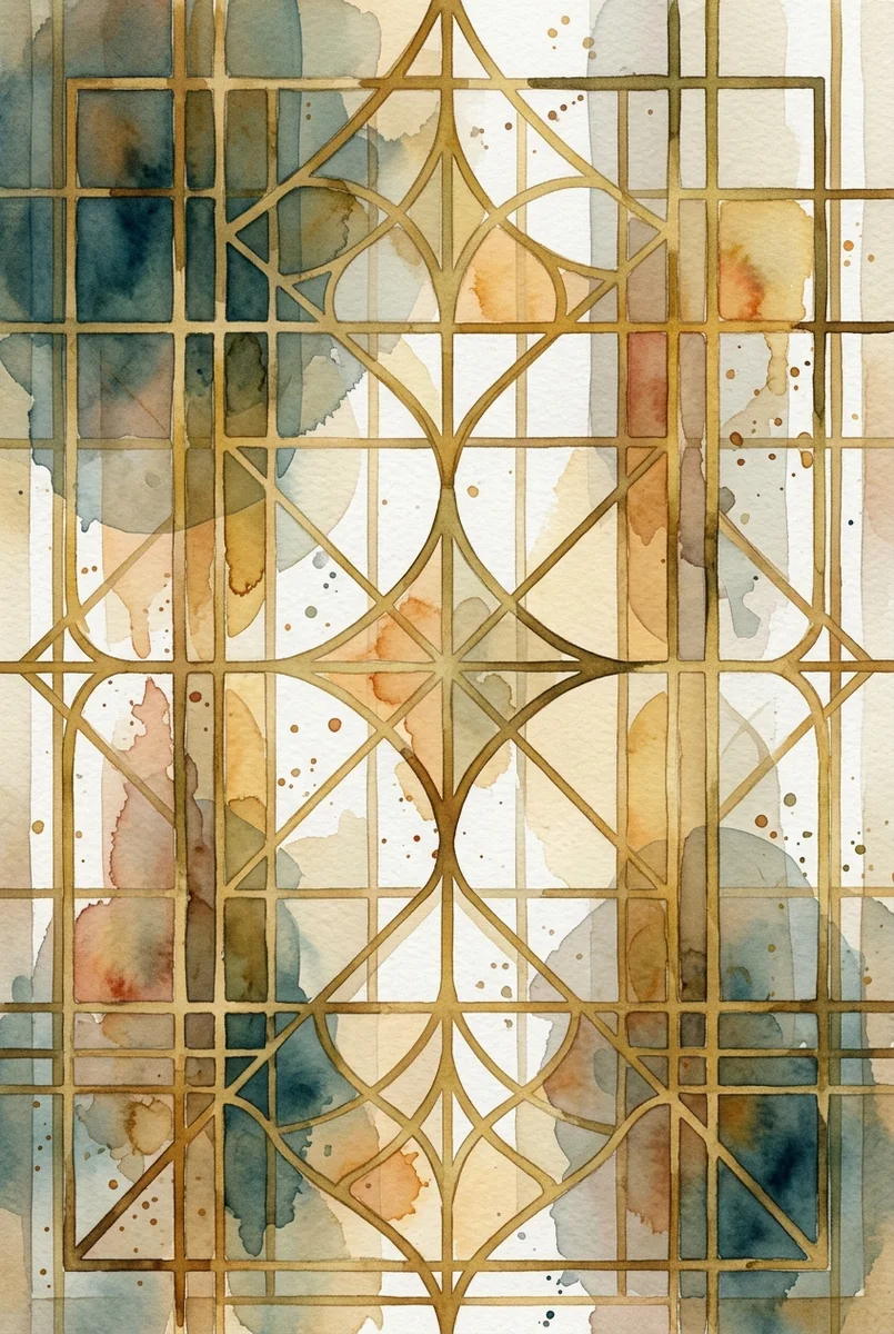 Ochre Brass Grid Wall Art - Neo Deco Style (300 DPI)