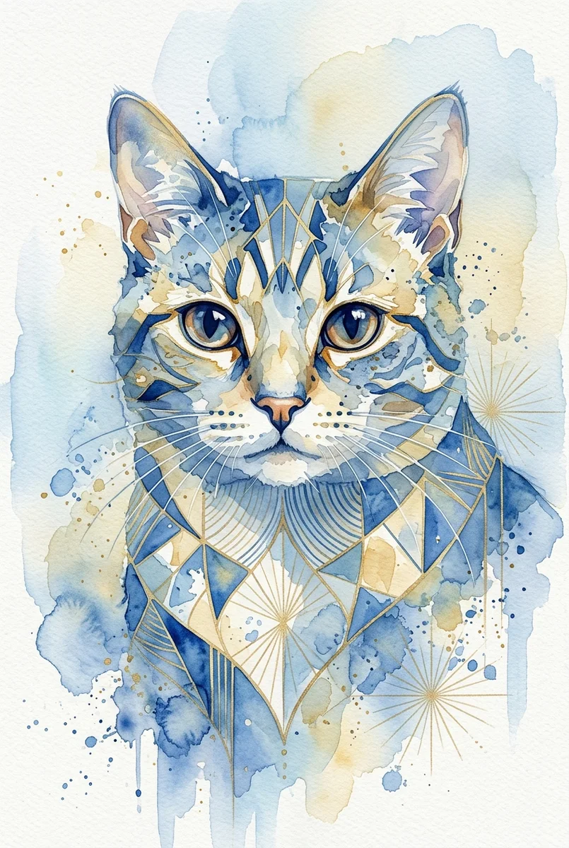 Sapphire Gold Geometric Wall Art - Neo Deco Style (300 DPI)