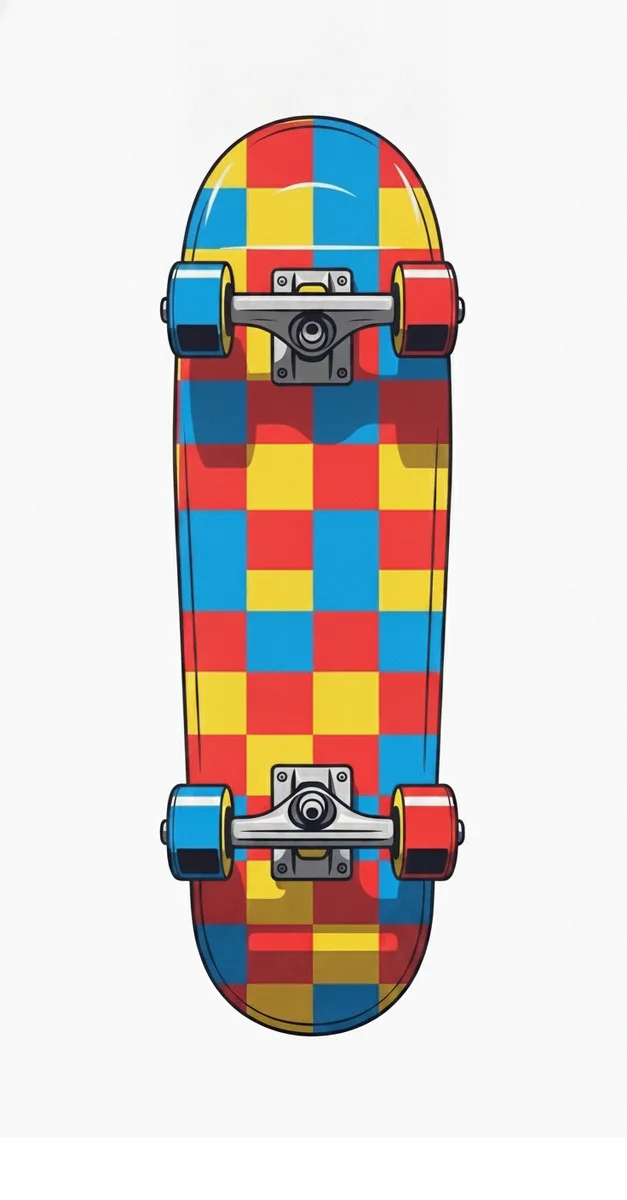 Retro Checkerboard Skateboard Wall Art Print (300 DPI)