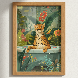 Cheetah in Bathtub Wall Art