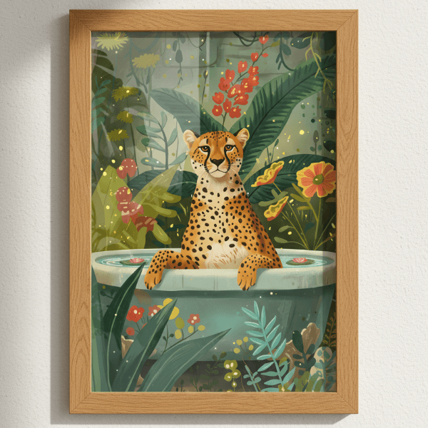 Cheetah in Bathtub Wall Art