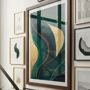 Emerald Green Curves Wall Art - Neo Deco Style (300 DPI)