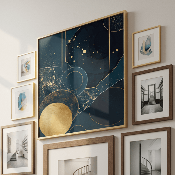 Midnight Blue Abstract Wall Art - Neo Deco Style (300 DPI)