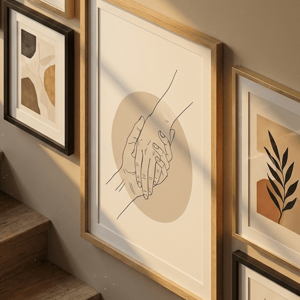 Hands Holding Minimalist Line Art Print (300 DPI)