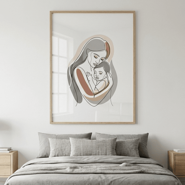 Mother and Child Minimalist Line Art Print (300 DPI)