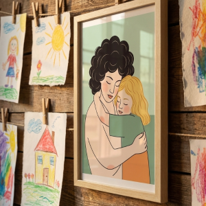 Mother and Child Minimalist Line Art Print (300 DPI)