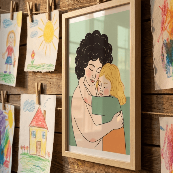 Mother and Child Minimalist Line Art Print (300 DPI)