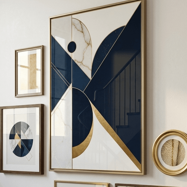 Sapphire Gold Geometric Wall Art - Neo Deco Style (300 DPI)