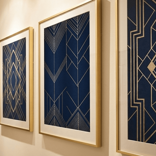 Sapphire Gold Geometric Wall Art – Neo Deco Style (300 DPI)