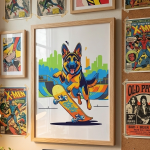 German Shepherd Skateboard Wall Art Print (300 DPI)