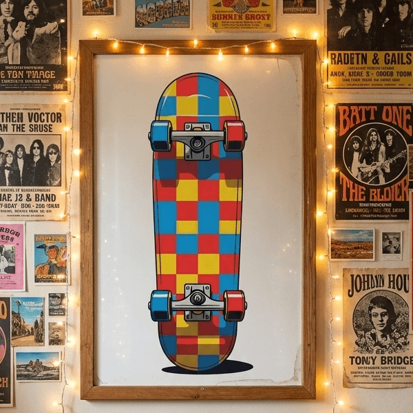 Retro Checkerboard Skateboard Wall Art Print (300 DPI)