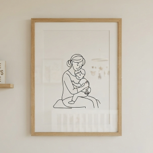 Mother and Child Minimalist Line Art Print (300 DPI)