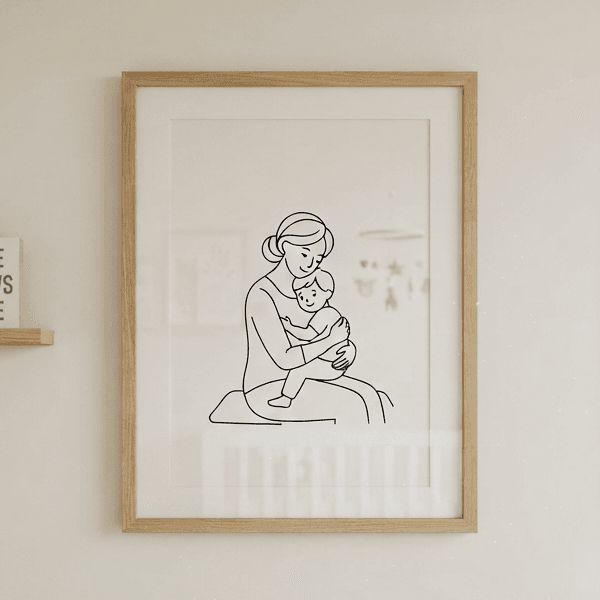 Mother and Child Minimalist Line Art Print (300 DPI)