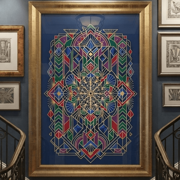 Sapphire Gold Geometric Wall Art - Neo Deco Style (300 DPI)