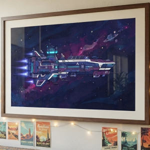 Deep Space Starship Sci-Fi Frame TV Art (300 DPI)
