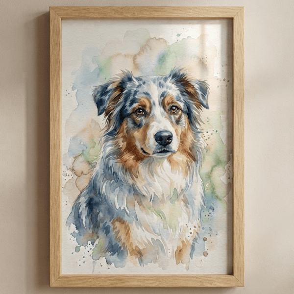 Custom Australian Shepherd Portrait – Watercolor Style (Digital File)