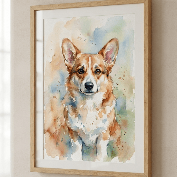 Custom Corgi Portrait – Watercolor Style (Digital File)