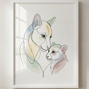 Mother and Child Minimalist Line Art Print (300 DPI)