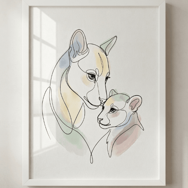 Mother and Child Minimalist Line Art Print (300 DPI)