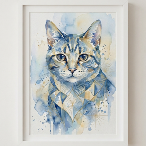 Sapphire Gold Geometric Wall Art - Neo Deco Style (300 DPI)