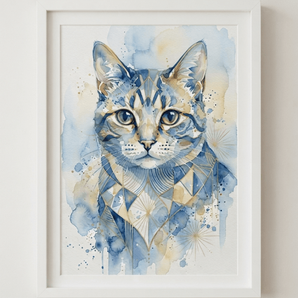 Sapphire Gold Geometric Wall Art – Neo Deco Style (300 DPI)