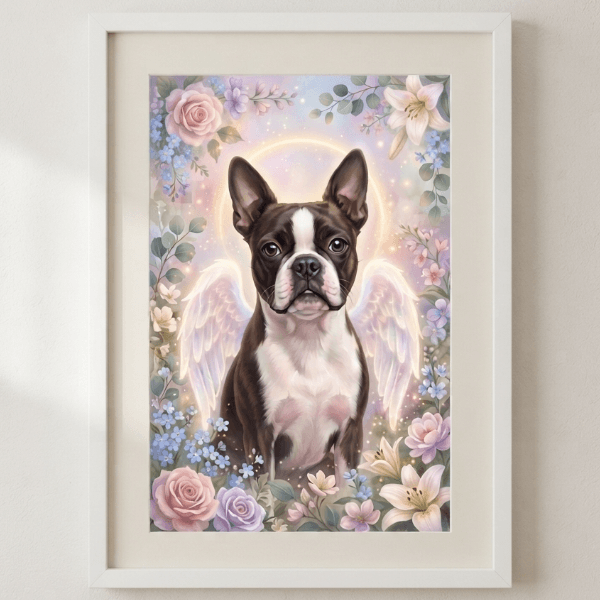 Custom Boston Terrier Portrait – Memorial Style (Digital File)