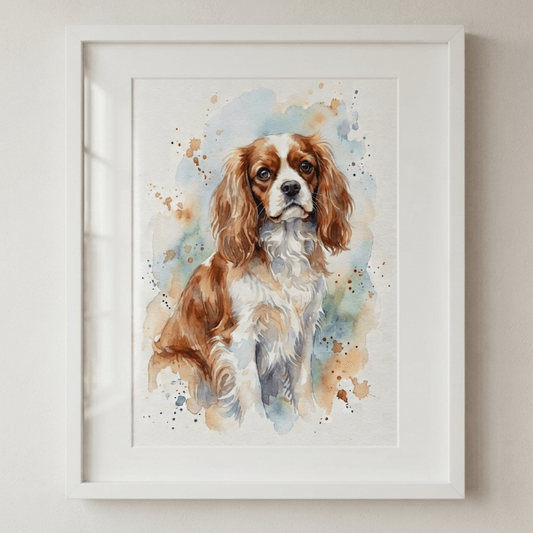 Custom Cavalier King Charles Portrait – Watercolor Style (Digital File)