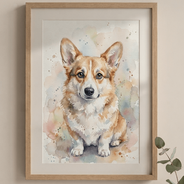 Custom Corgi Portrait – Watercolor Style (Digital File)