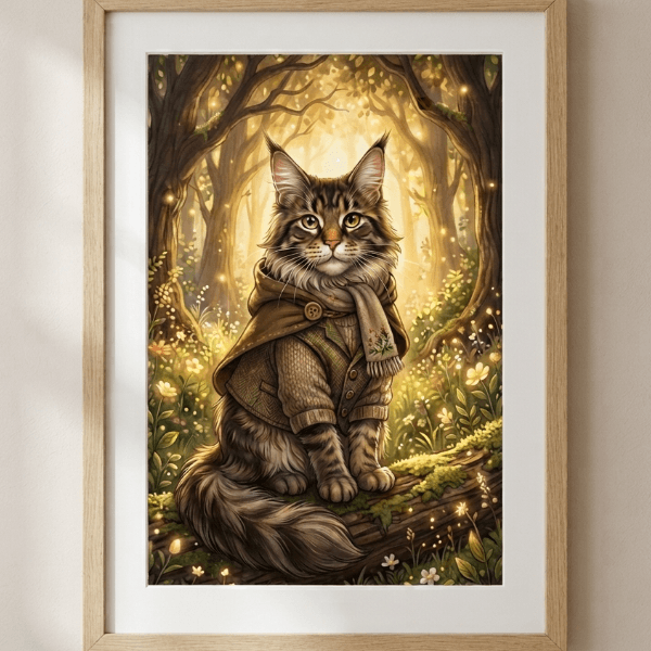 Custom Maine Coon Cat Portrait – Pet Wilderkind Style (Digital File)