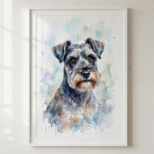 Custom Miniature Schnauzer Portrait - Watercolor Style (Digital File)
