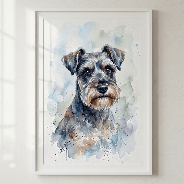 Custom Miniature Schnauzer Portrait – Watercolor Style (Digital File)