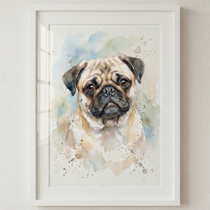 Custom Pug Portrait - Watercolor Style (Digital File)